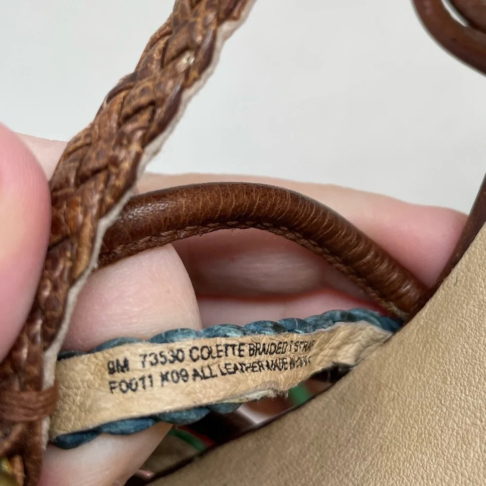 FRYE COLETE Sandals Brown Braided Leather Wedge Heels Open Toe Strappy Buckle 9